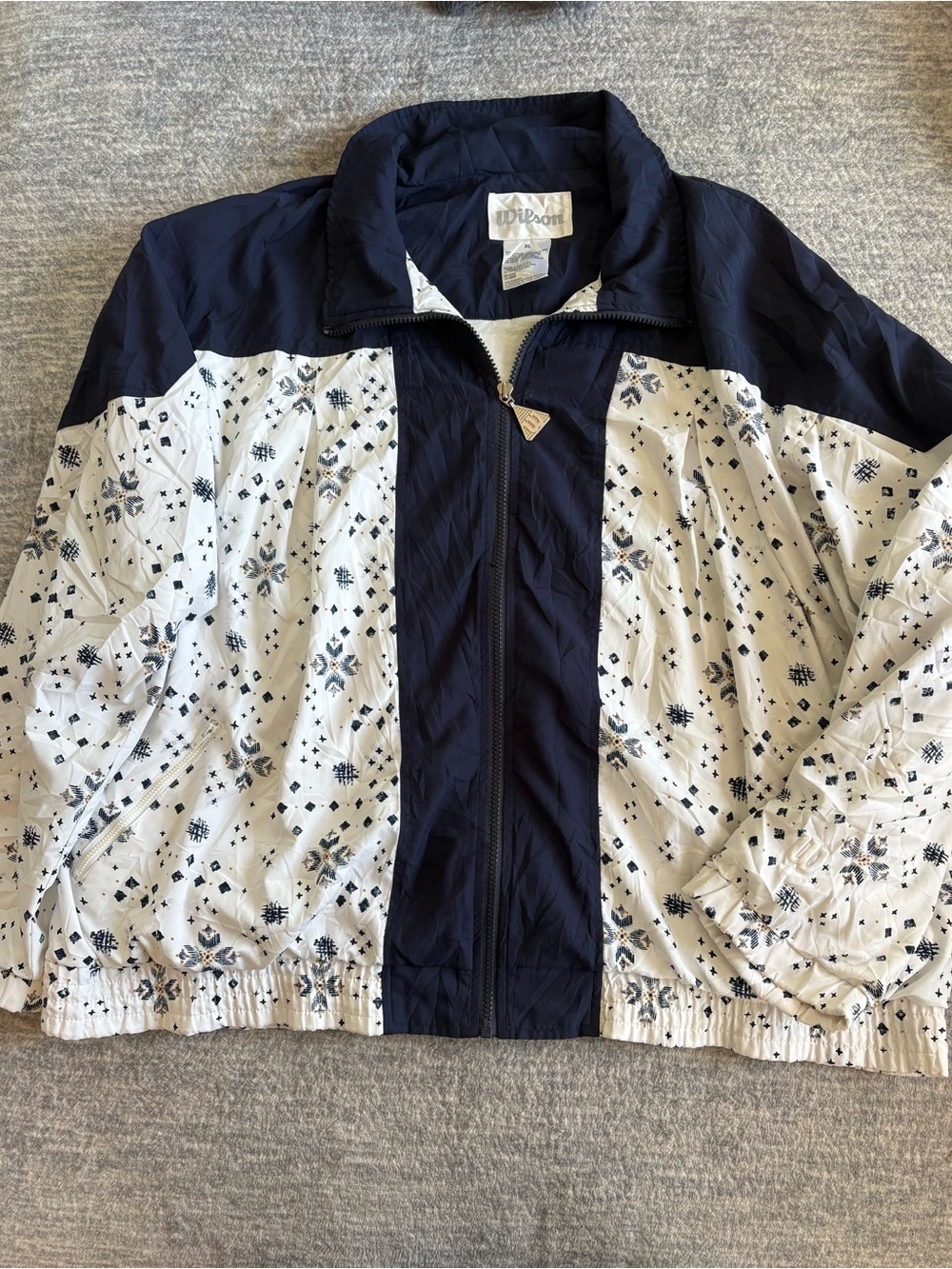 Wilson Navy and White Bomber Jacket with Geometric Print